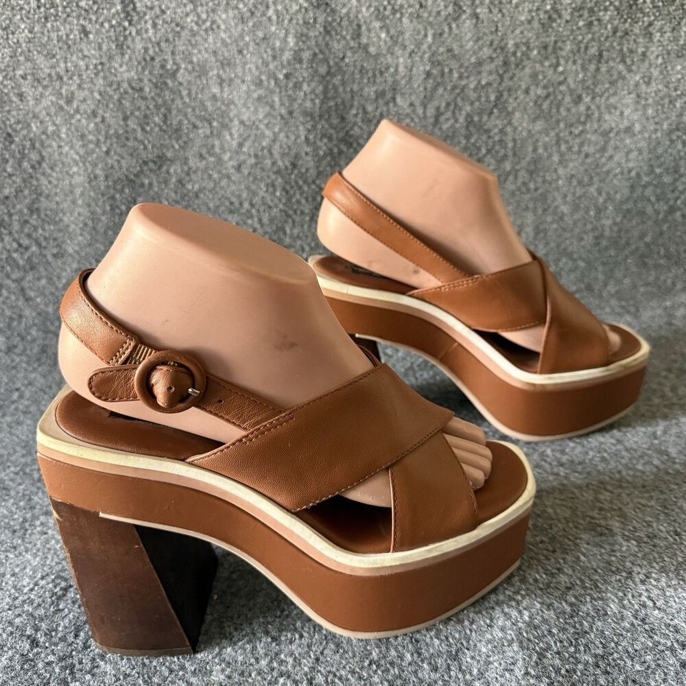 Vince Camuto Celosia Chunky Sandals Brown Leather Buckle Adjustable Strap 7 M